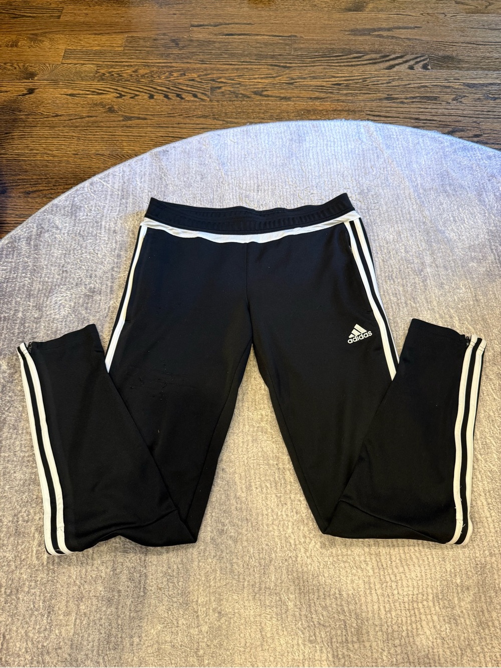 Adidas Black Track Pants with White Stripes